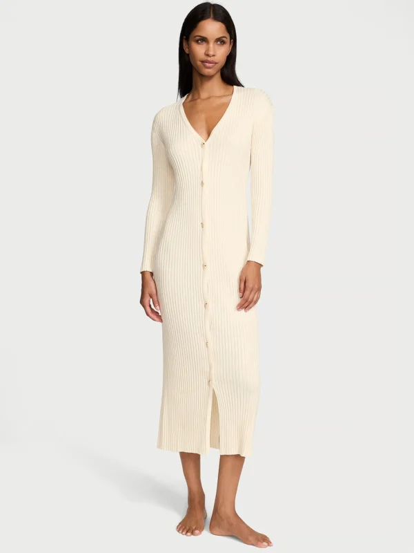 Luxe Crème Knit Cardigan Dress