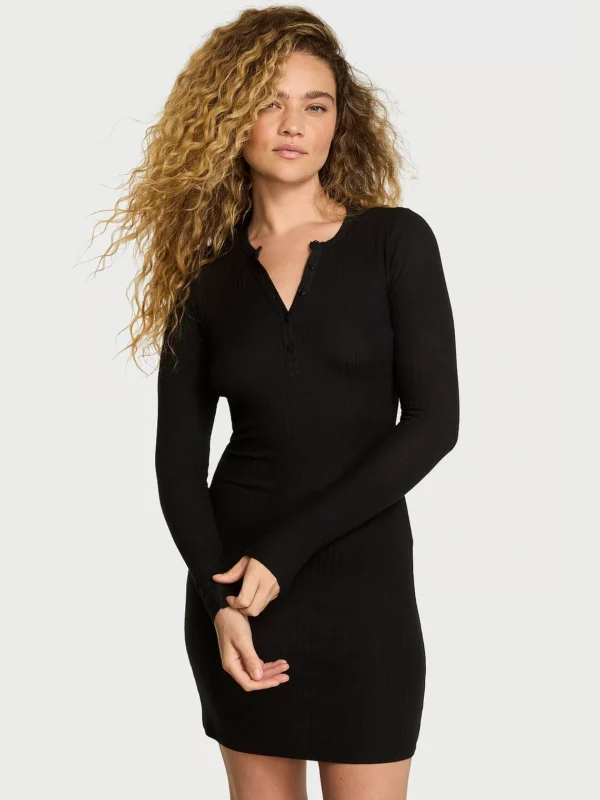 SoSoft™ Modal Wide-Rib Long-Sleeve Henley Dress